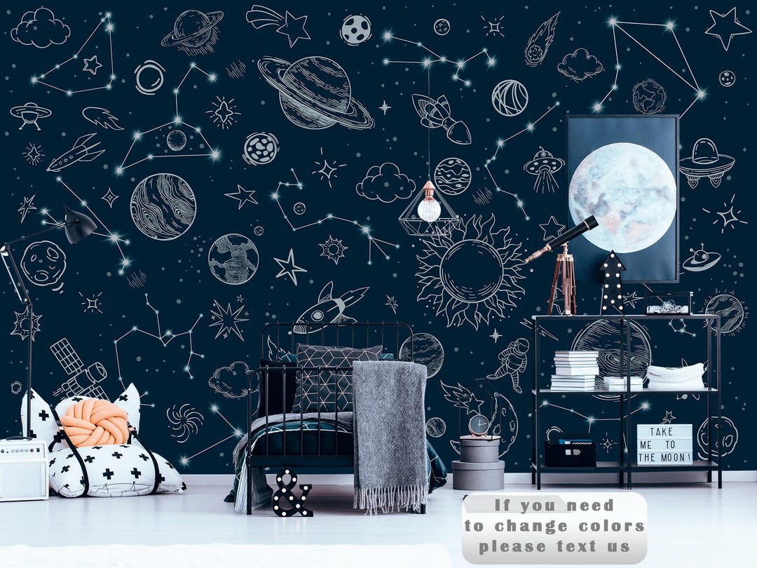 Planets Space Wallpaper Kids Peel and Stick Сonstellation Wallpaper ...