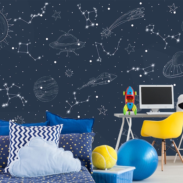 Сonstellation Wallpaper Removable. Dark Space Wallpaper Peel and Stick. Starry Night Wallpaper Boys Room. Galaxy Stars Wallpaper Non Woven