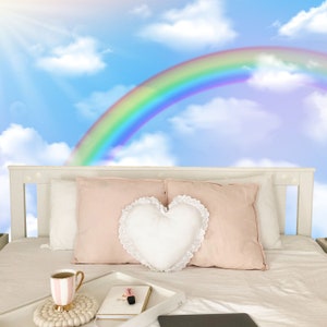 Rainbow Wallpaper for Kids Room Removable. Large Rainbow with Clouds Wall Mural Peel & Stick. Girl Wallpaper Non Woven Eco Material JK408