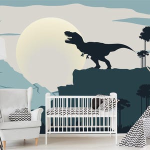 Large Dinosaur Wallpaper Baby Boy Room - Jurassic World Nursery Wall Mural Peel & Stick - T-Rex Wall Decor Kids -  Eco Non Woven Wall Paper