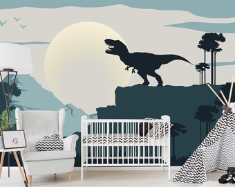 Large Dinosaur Wallpaper Baby Boy Room - Jurassic World Nursery Wall Mural Peel & Stick - T-Rex Wall Decor Kids -  Eco Non Woven Wall Paper