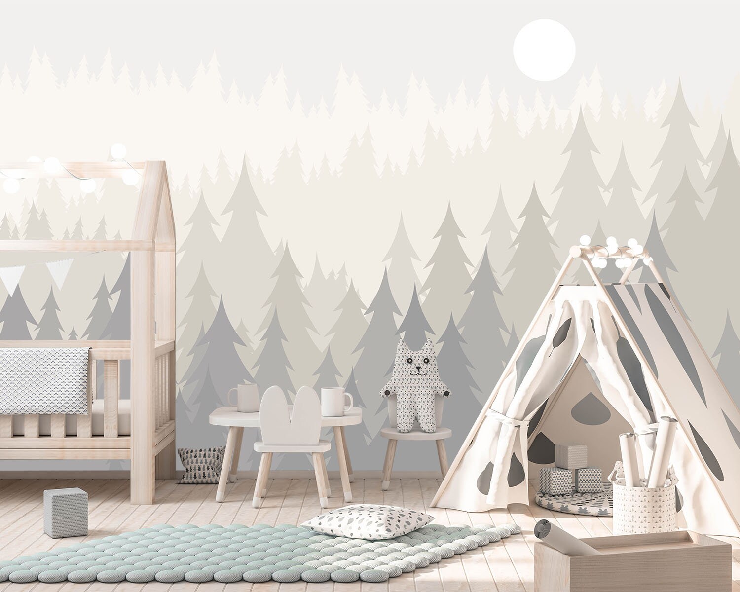 Pine Tree Forest Wallpaper For Baby Boy Room Woodland Etsy