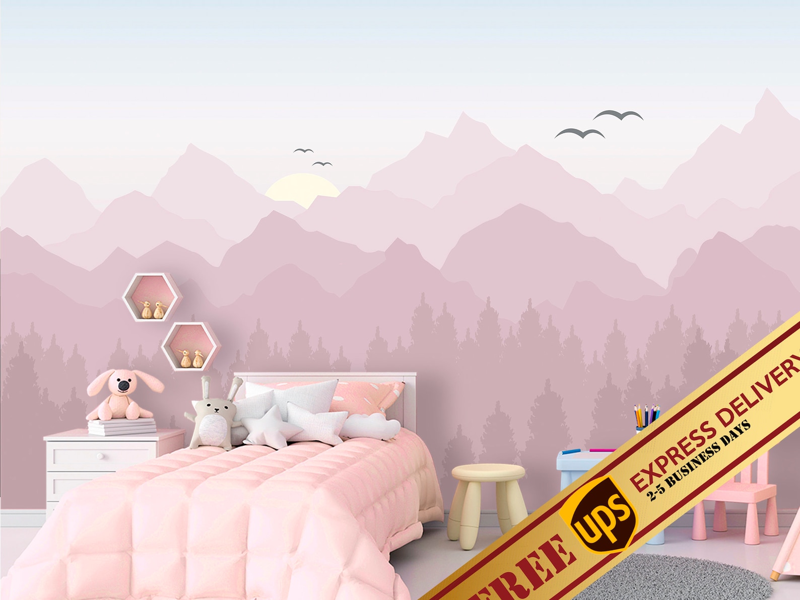 Mountains Wallpaper Girl Room Removable Pine Tree Forest Wall Etsy