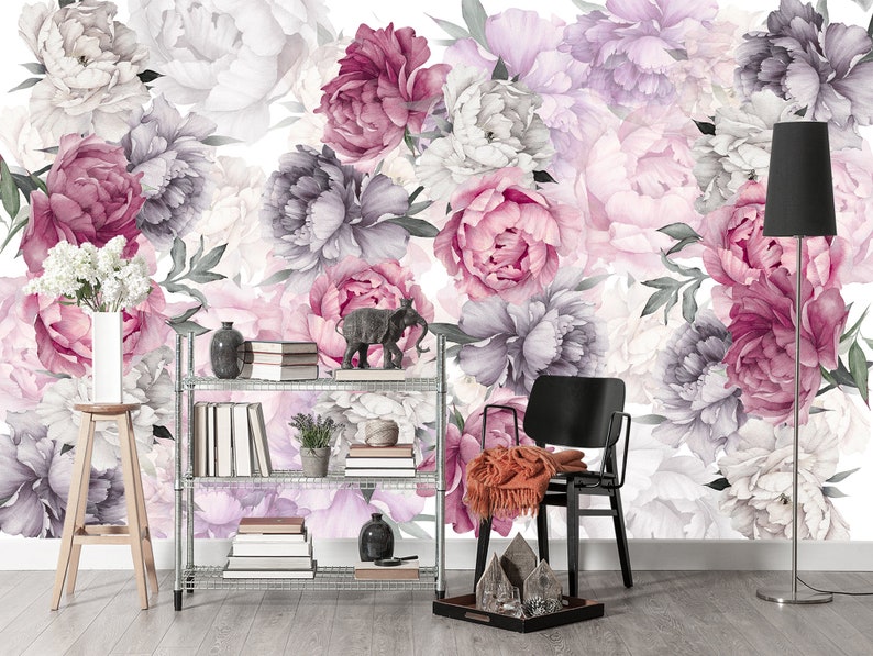 Watercolor Peony Wallpaper Baby Girl Nursery Floral Wallpaper Etsy
