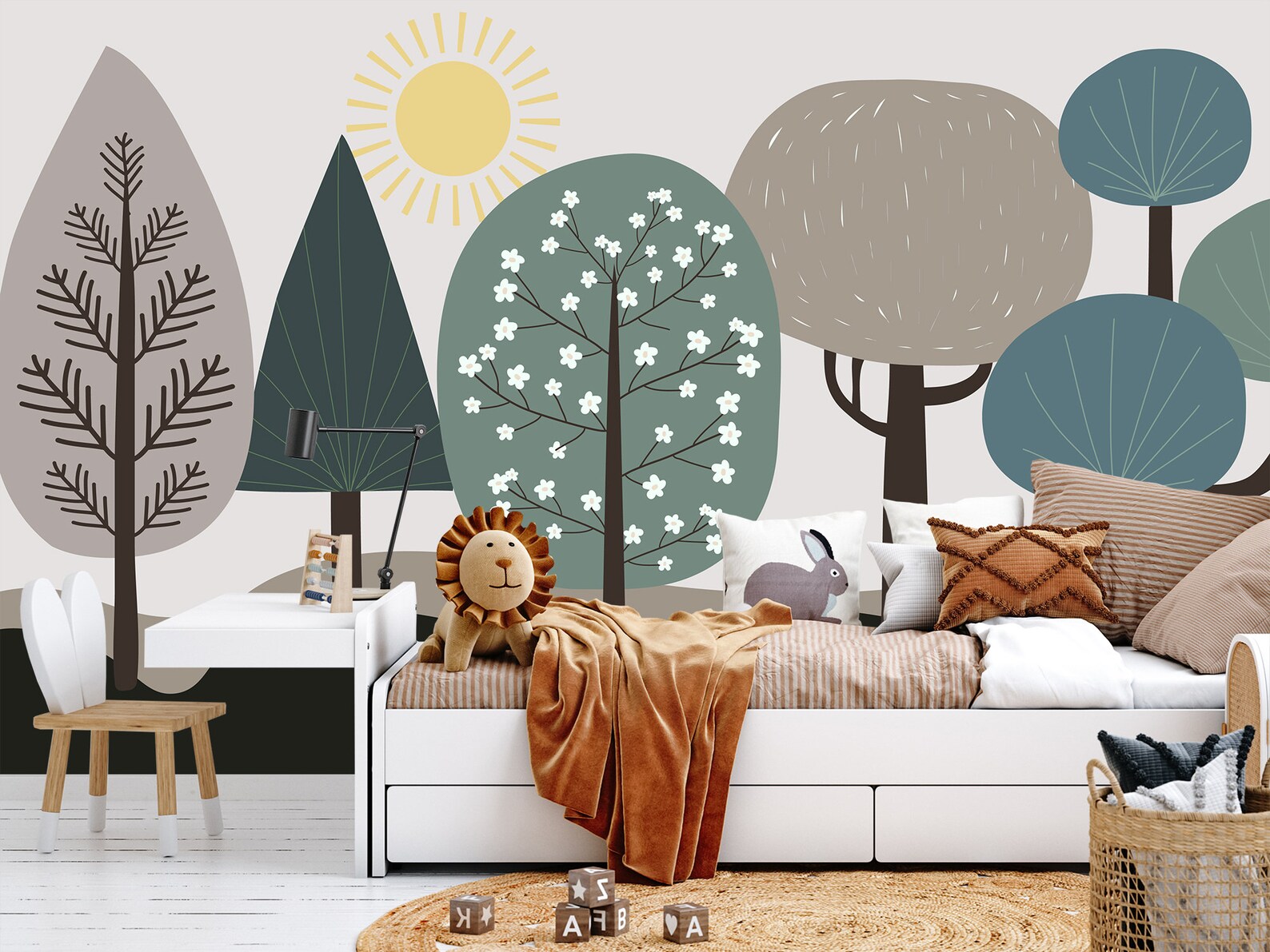 Woodland Wallpaper for Kids Room Trees Wall Mural Nursery Etsy