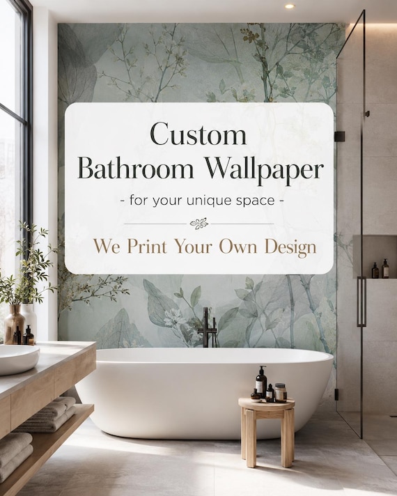 Custom Bathroom Wallpaper, Modern Accent Wall Mural | Peel And Stick Or Traditional | Made To Measure Decor