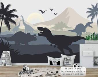 Jurassic World-Tapete für Kinder, Trex-Wandbild, Kinderzimmer-Dinosaurier-Tapete, abnehmbare Tapete für Jungenzimmer, Dinosaurier-Welt-Tapete, zum Abziehen und Aufkleben, Spielzimmer