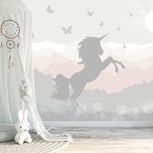 Unicorn Wallpaper Mural Toddler Removable Grey Ombre Wallpaper Baby Girl Nursery Pastel Non Woven Wall Paper Children Room Watercolor  jk026