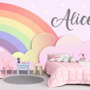 Large Rainbow with Clouds Wallpaper Peel & Stick Nursery Rainbow Wall Mural Kids Room Removable Girl Wall Paper Non Woven Eco Material