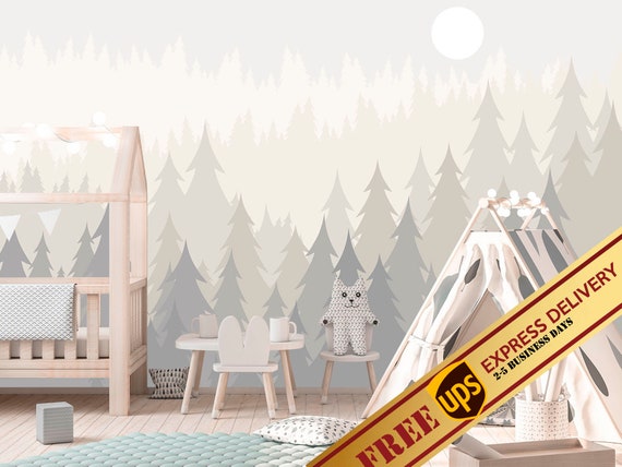 Pine Tree Forest Wallpaper Woodland Wallpaper Kids Removable - Etsy