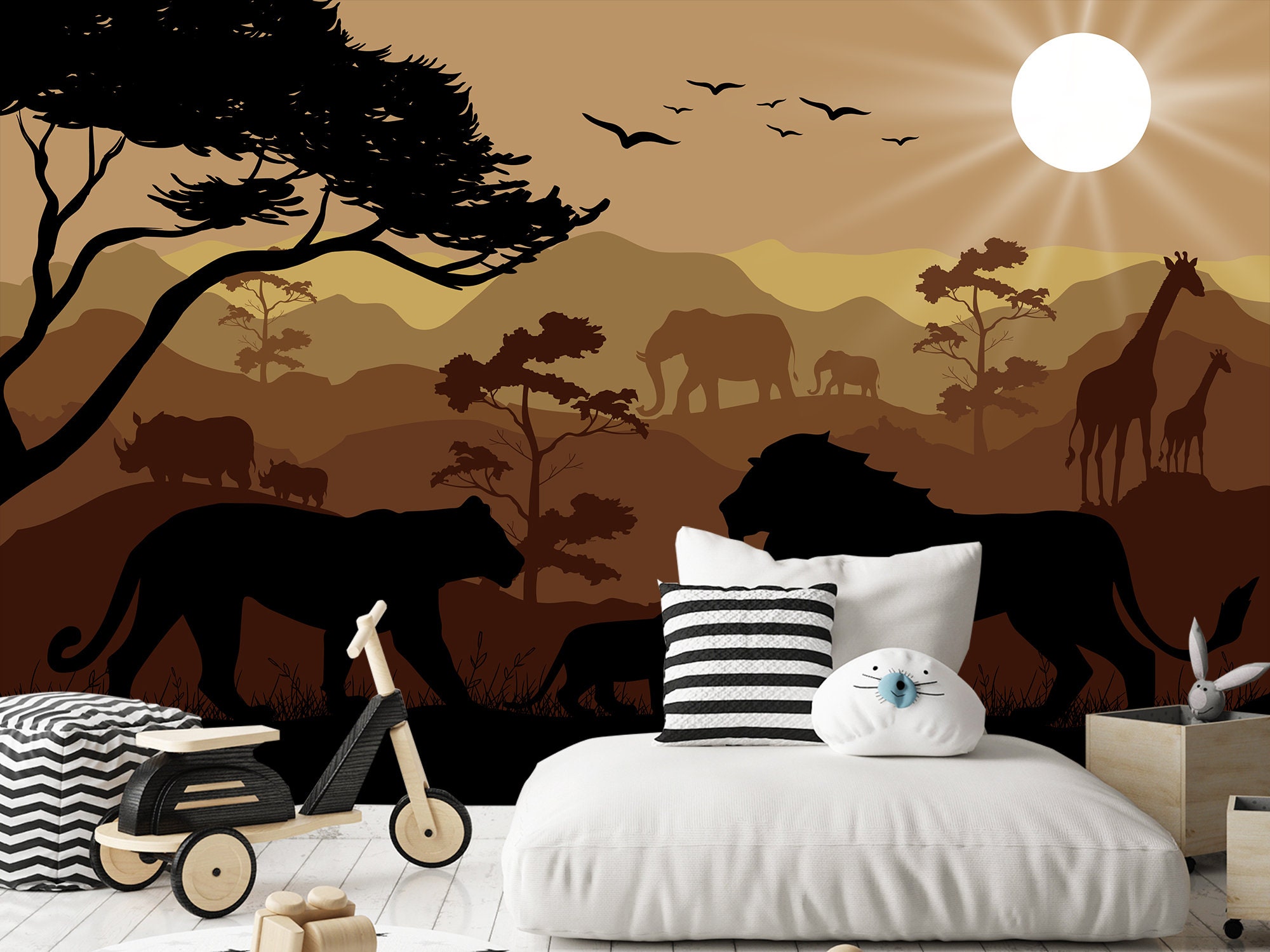 Lion Family Wallpaper Safari Animals Wallpaper Rhinoceros - Etsy