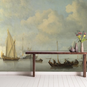 Oil Painting Wallpaper Removable - Nautical Wall Mural Large - Reproduction Wallpaper Non Woven Sea Wallpaper - Yacht Boats Wall Decor