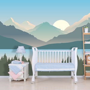 Mauntain Wallpaper Peel & Stick, Lake Wall Mural, Nature Wallpaper Kids Nursery, Woodland Wallpaper Removable, Adventure Travel Decor Home