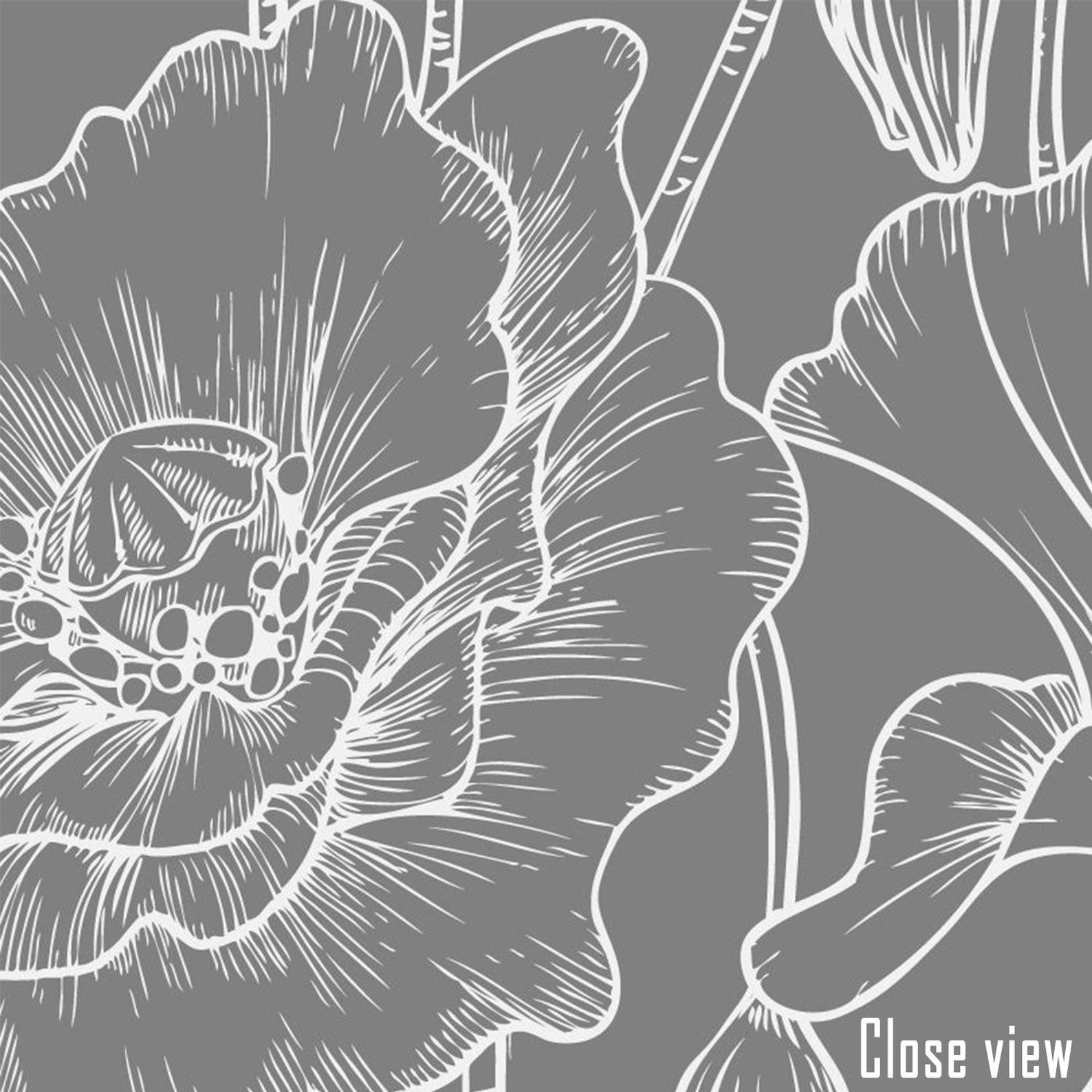 Grey and White Wallpaper Floral. Peel & Stick Wallpaper Mural. Etsy