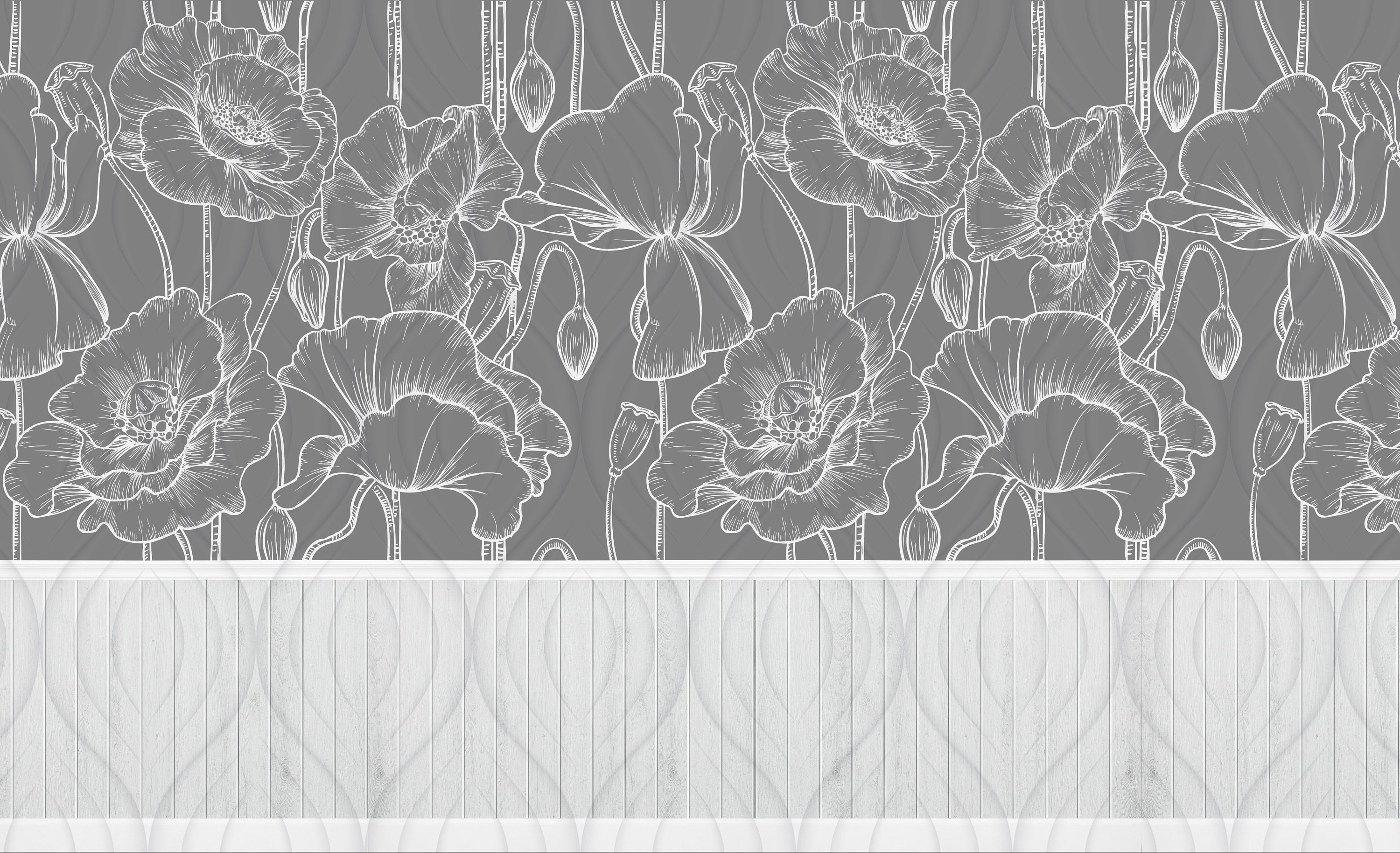 Grey and White Wallpaper Floral. Peel & Stick Wallpaper Mural. | Etsy