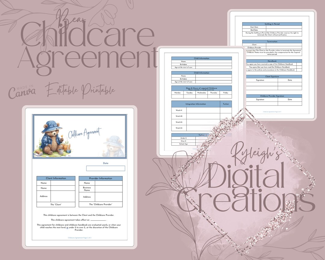 Childcare Contract Template Childcare Contract Childcare Form Home