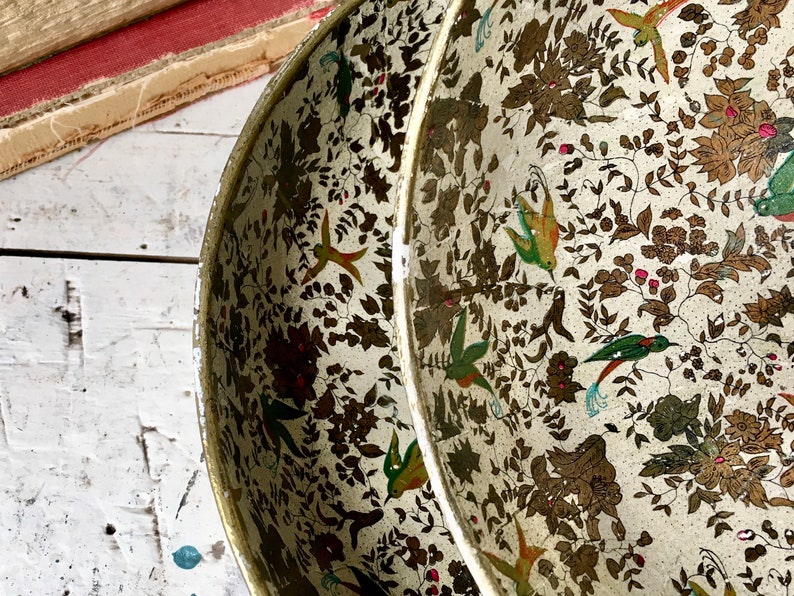 Two vintage Japan Paper mâché bowls birds and flowers image 8