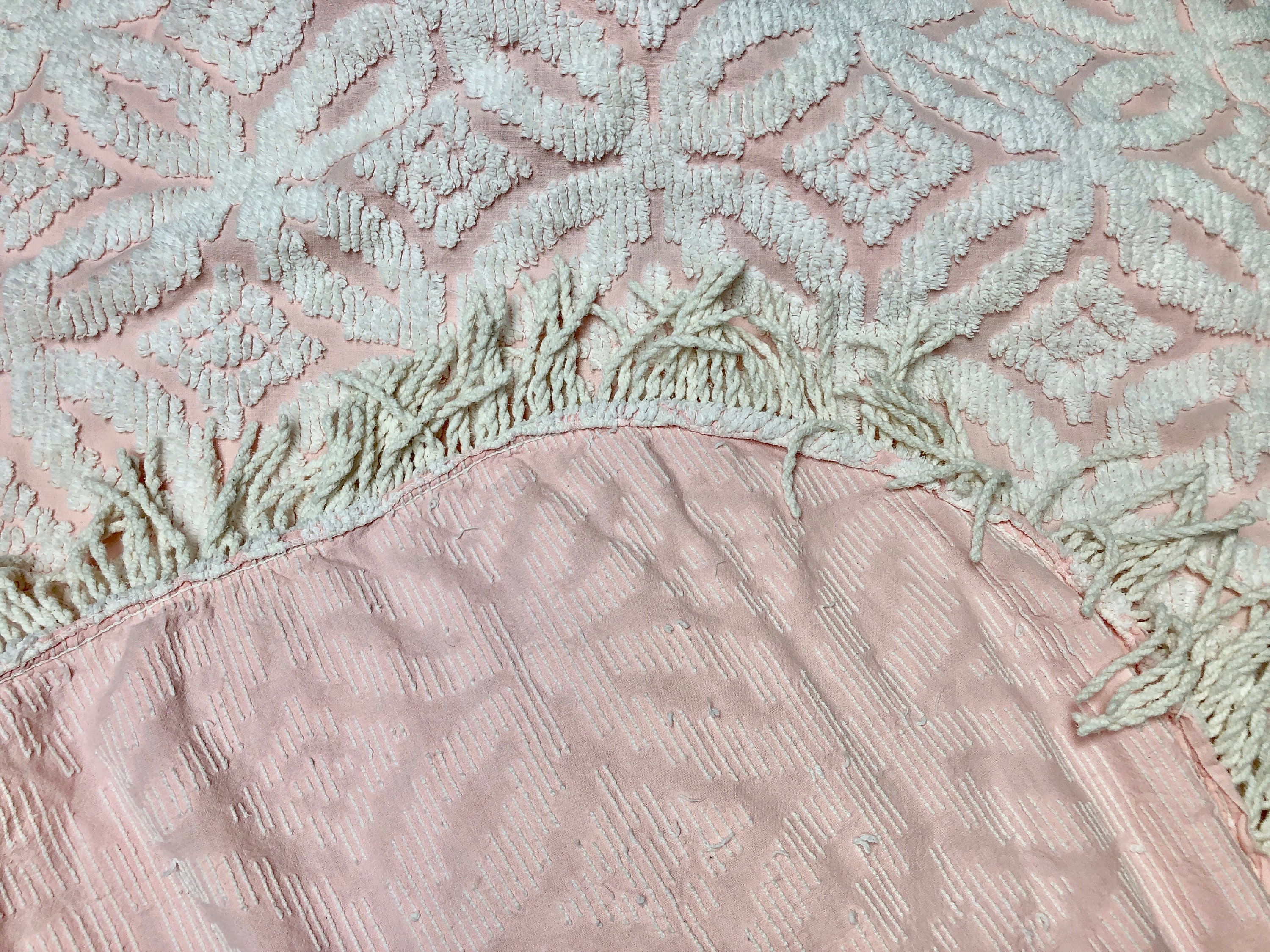 Vintage Pink and White Chenille Bedspread 103x92 Etsy