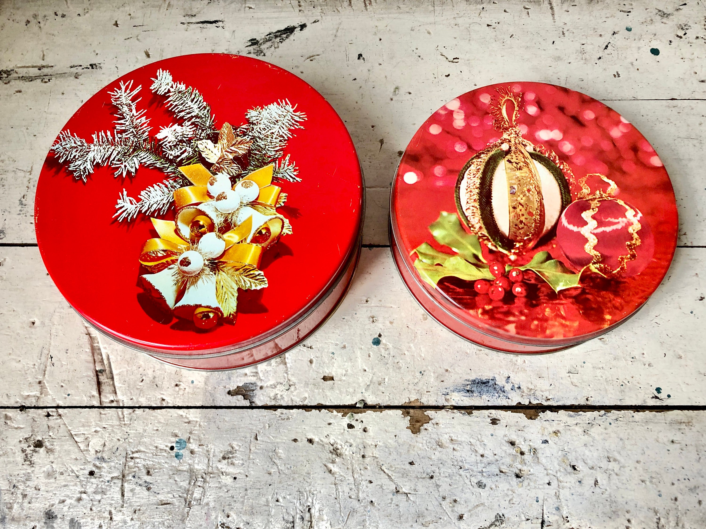 Two vintage Christmas cookie tins