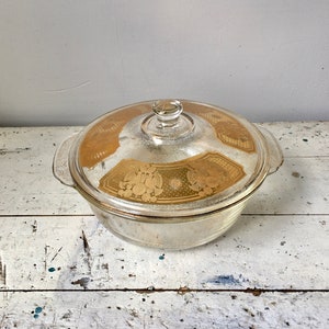 Vintage Georges Briard gold bird Fire King casserole dish