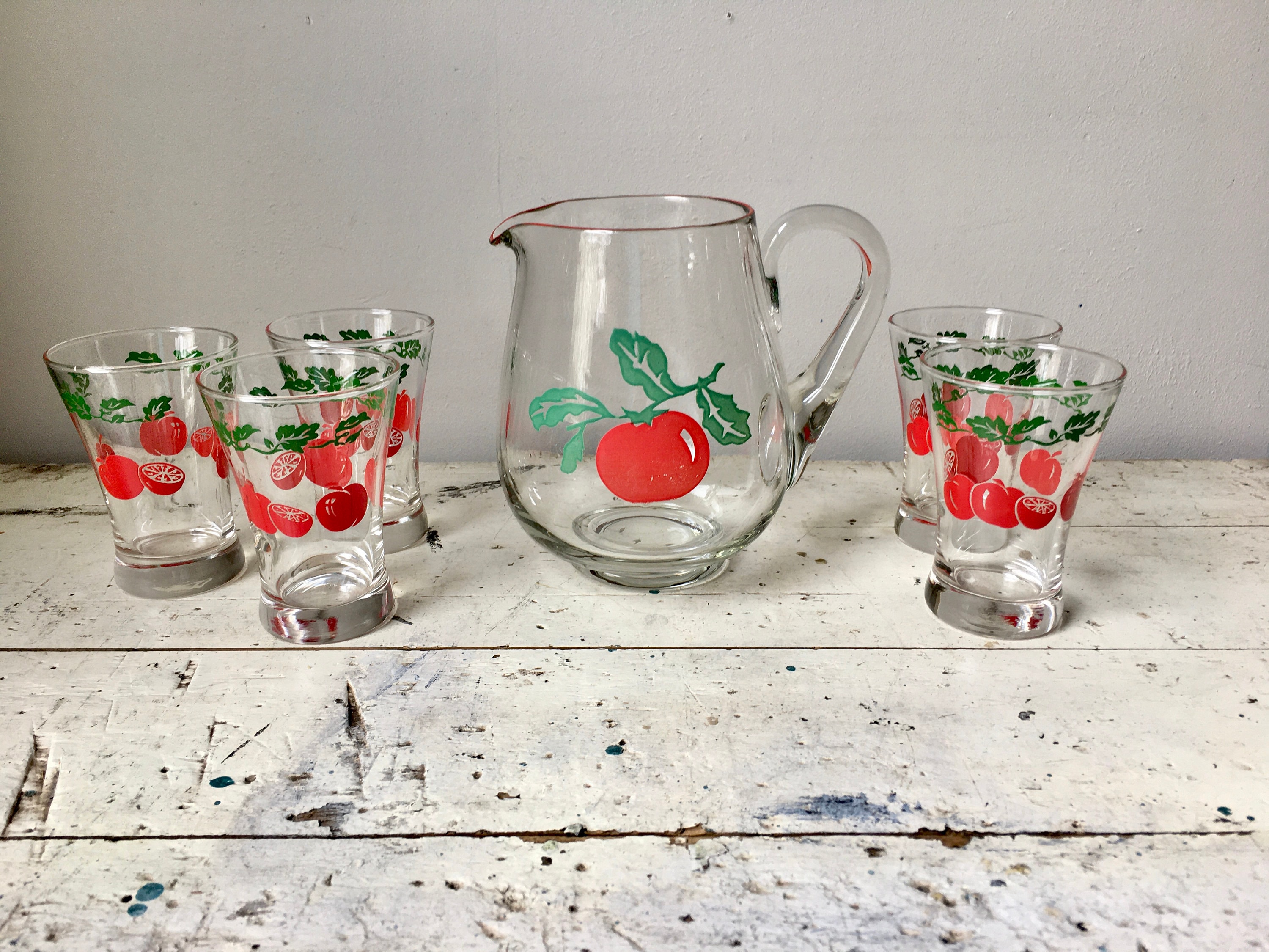 Vintage Tomato Juice Pitcher With Glass 
