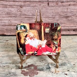 Cartas de jogo do Papai Noel vintage em uma lata; Dois decks diferentes com Papai Noel vitoriano