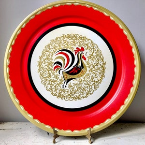 Large vintage rooster serving tray