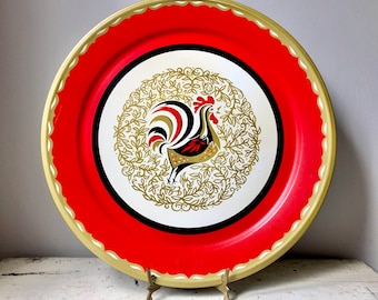 Large vintage rooster serving tray