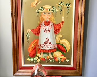 Vintage Lola Cabot painting; farmer girl