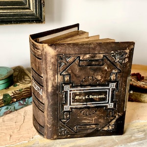 1880s leather-bound photo album with 42 photos
