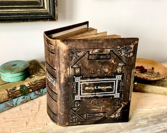 1880s leather-bound photo album with 42 photos