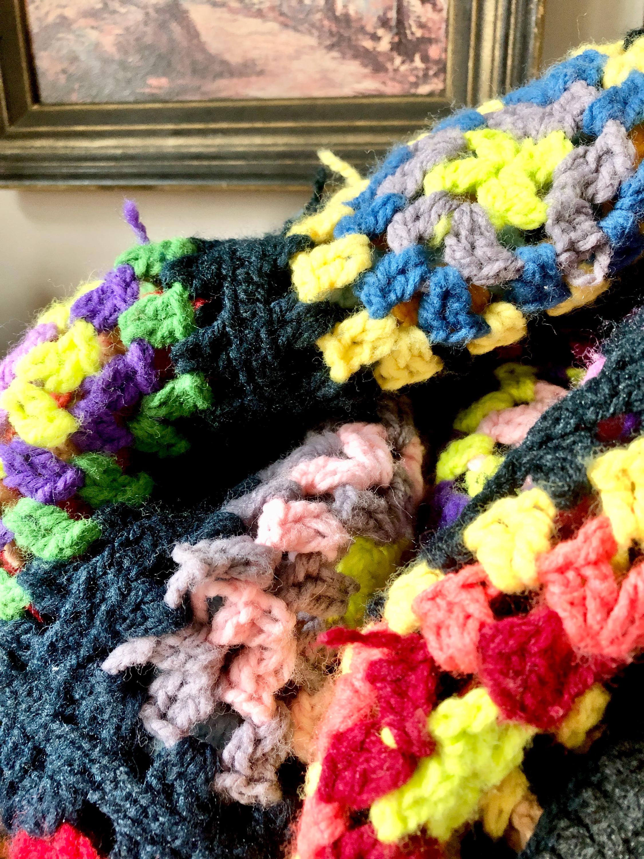 Vintage Handmade Granny Square Crochet Blanket; 50x73