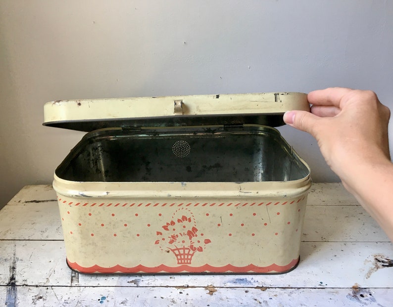 Vintage Metal Bread Box With Hinged Top Etsy