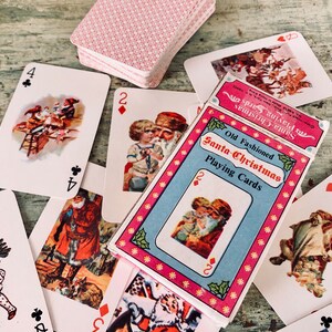 Baralho vintage de cartas de baralho do Papai Noel em miniatura; Fabricado em Hong Kong