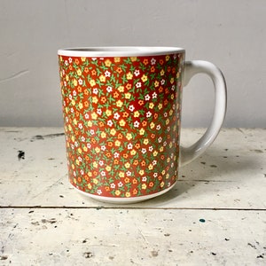 Vintage retro brown and orange calico mug