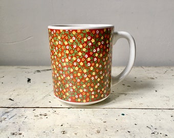Vintage retro brown and orange calico mug