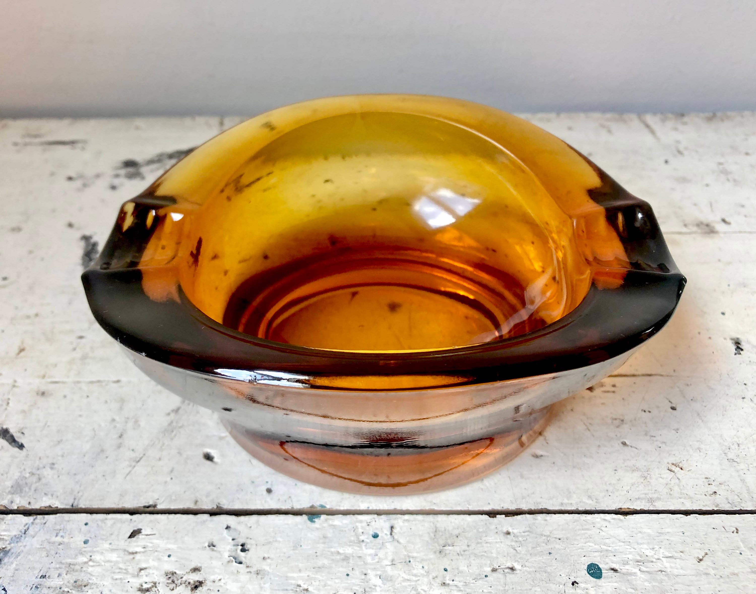 Vintage Amber Glass Oval Orb Ashtray - Etsy
