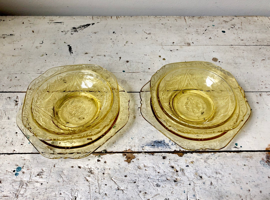 Set of Yellow Depression Glass Dessert Bowls and Saucers Etsy