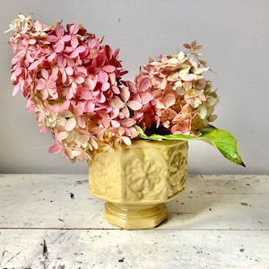 Vintage octagonal pedestal planter in mustard yellow