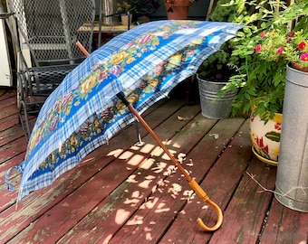 Vintage plaid and floral umbrella