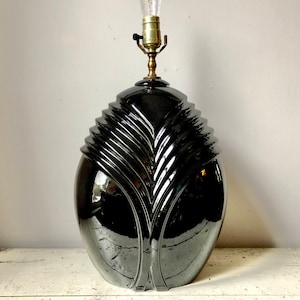 Vintage black ceramic Art Deco lamp