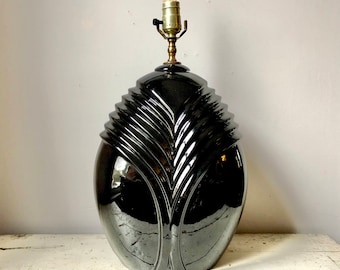 Vintage black ceramic Art Deco lamp