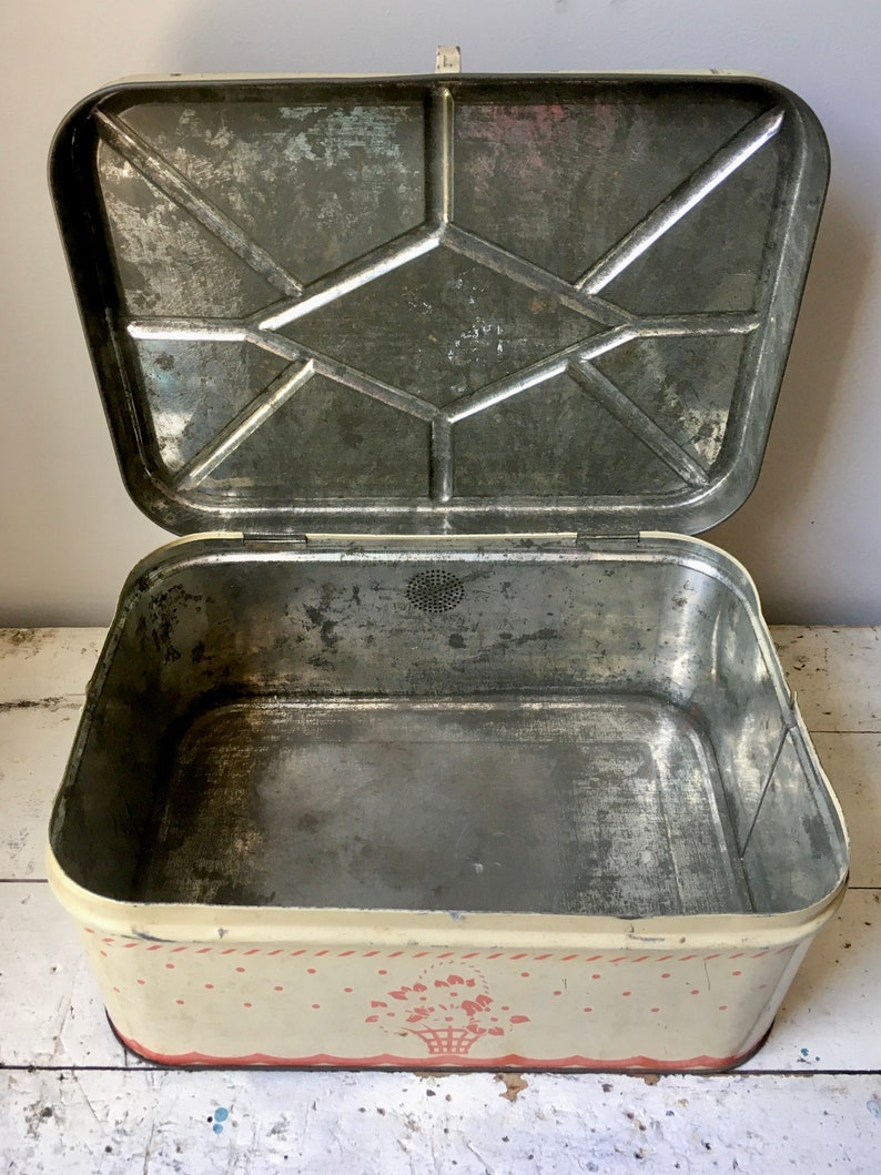Vintage Metal Bread Box With Hinged Top Etsy