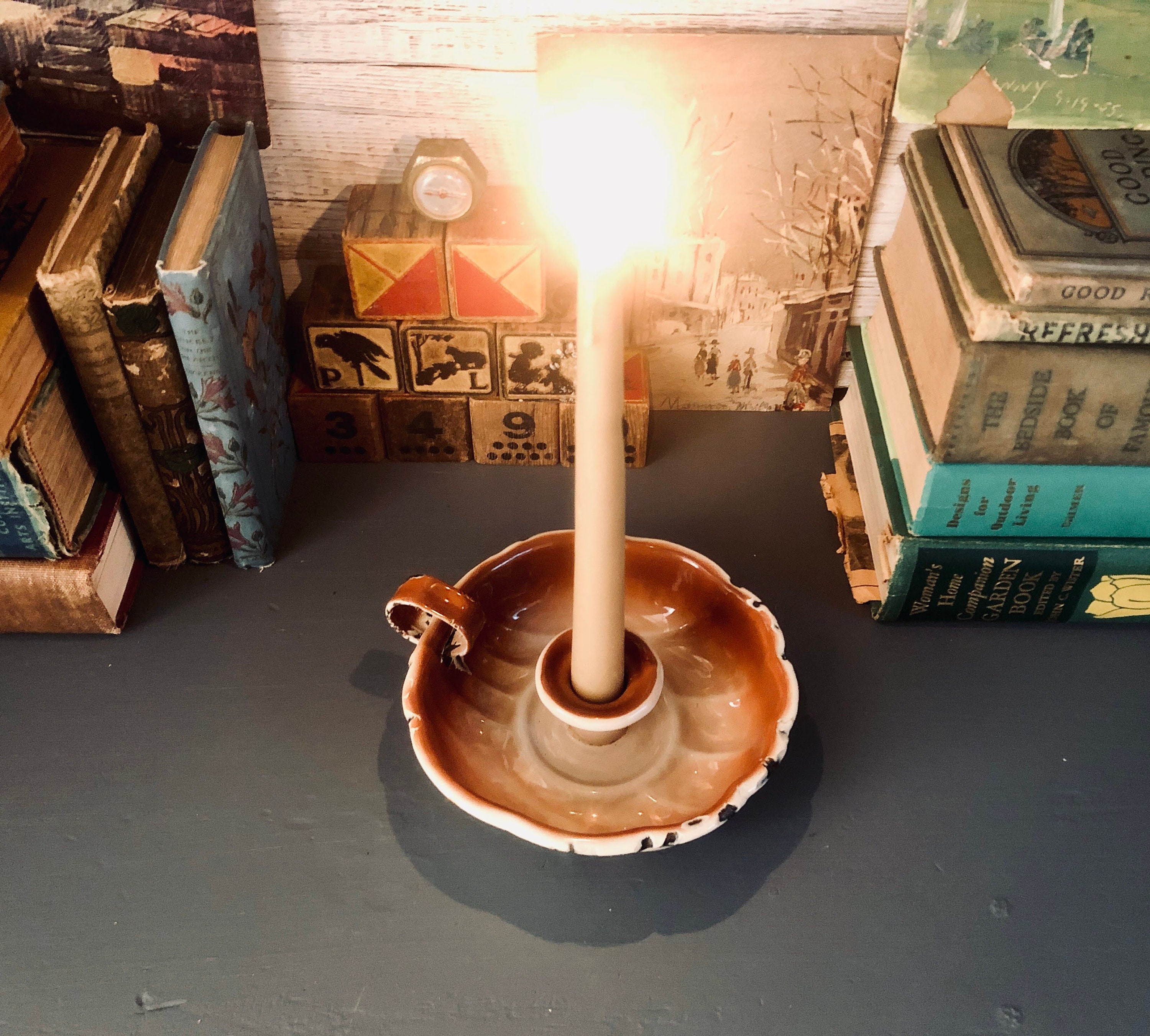 アンティーク雑貨 Antique Enamel Chamberstick Vintage Enamelware Chamber Candlestick Holder - Etsy