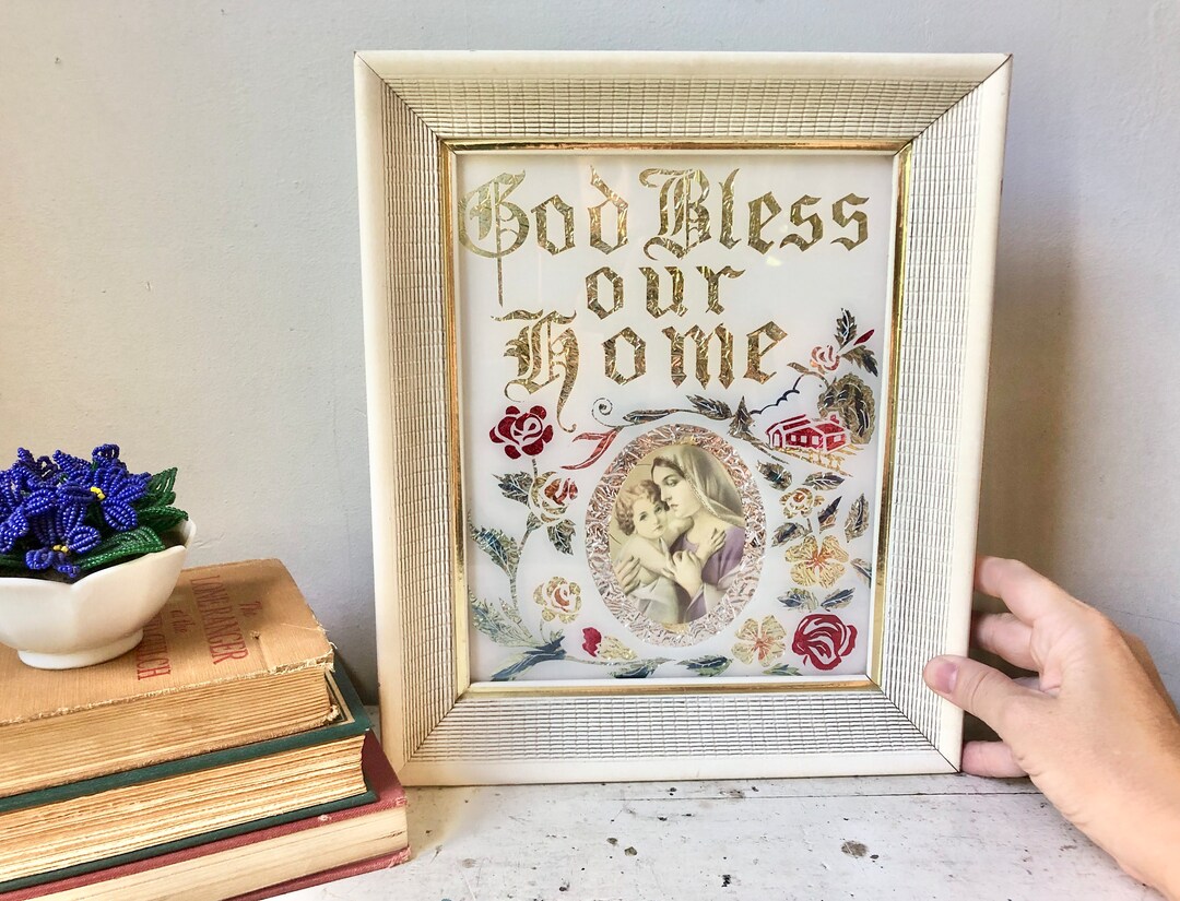 Vintage 'god Bless Our Home' Reverse Foil Painting Etsy