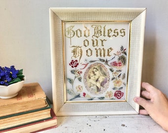 Vintage 'God Bless our Home' reverse foil painting