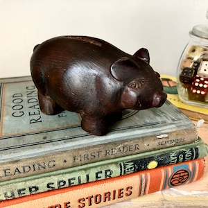Vintage hand carved wooden piggy bank