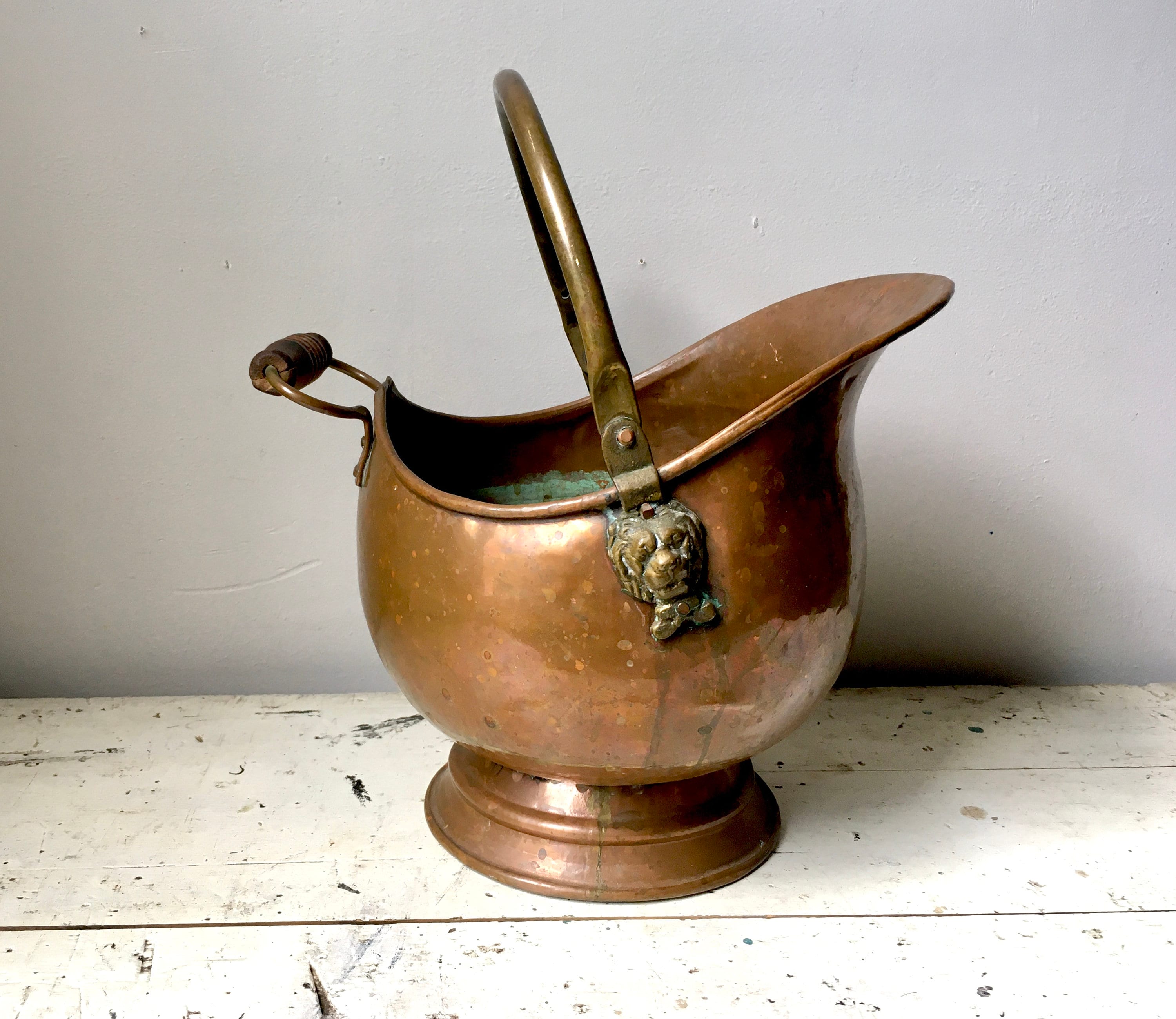Antique Copper Coal Scuttle With Lion Heads; Hand Forged - Etsy