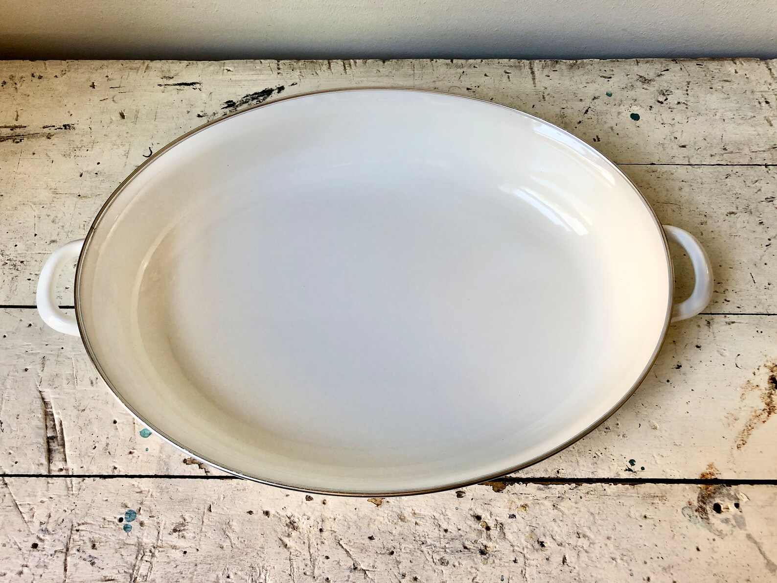 Vintage Enamelware Open Roasting Pan With Flowerpower Design Etsy