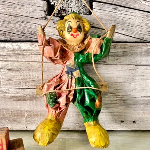 Vintage schwingender Clown aus Pappmaché; Hergestellt in Mexiko